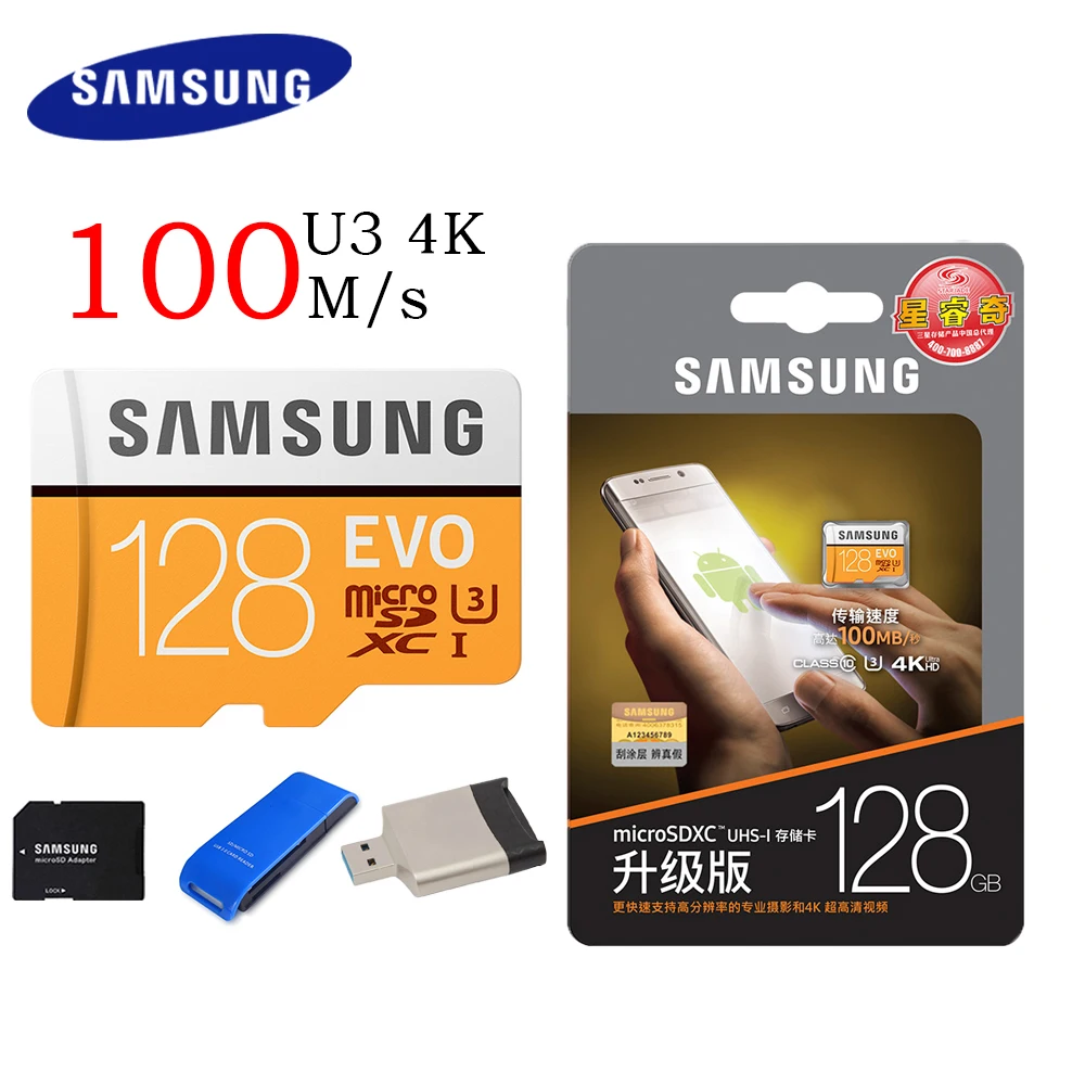 SAMSUNG Microsd Card 128GB 64gb 32gb 256gb 100Mb s Class10 U3 Micro SD Memory Card TF