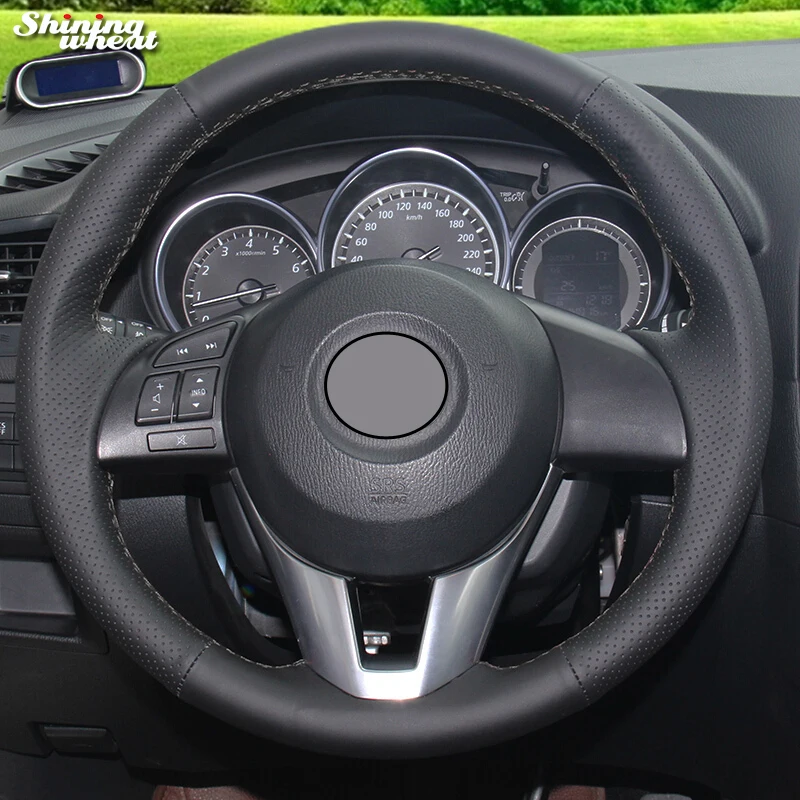 

Shining wheat Black Genuine Leather Car Steering Wheel Cover for Mazda 3 Axela 2013-16 Mazda 6 Atenza 2014-17 Mazda 2 2015-17