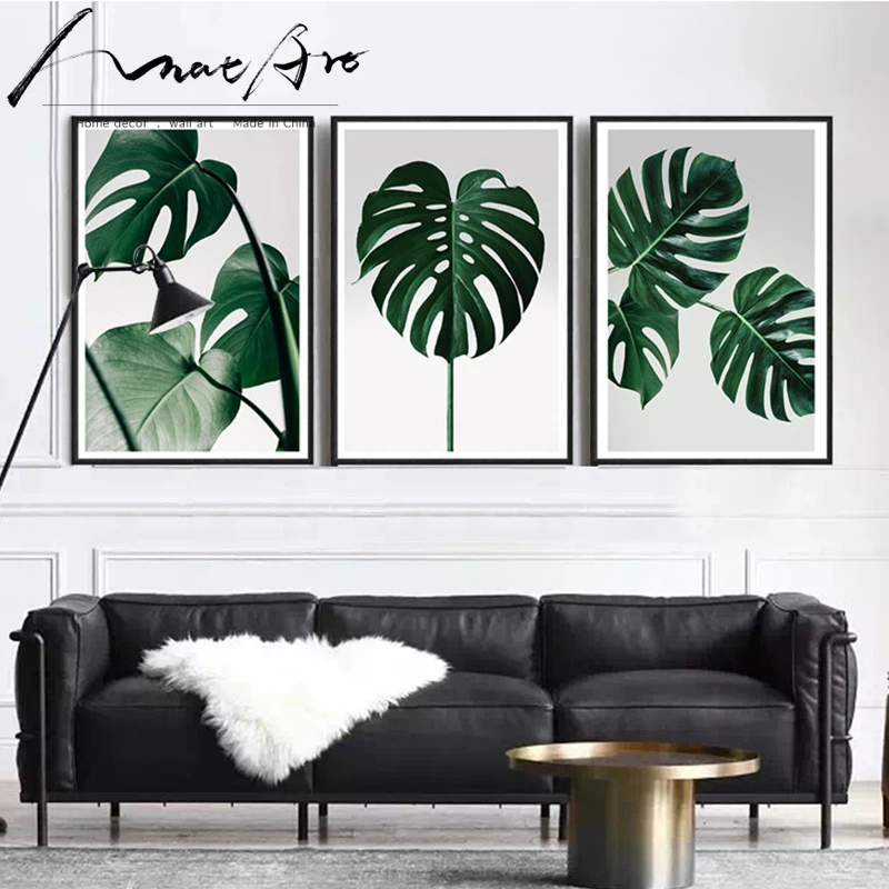 Monstera картина скандинавский плакат холст настенный художественный принт Современный домашний декор зеленые растения Картина 3 предмета для гостиной
