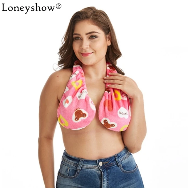 2017 Soft Flannel Tata Towel Bra Women Character Pattern Soft Halter