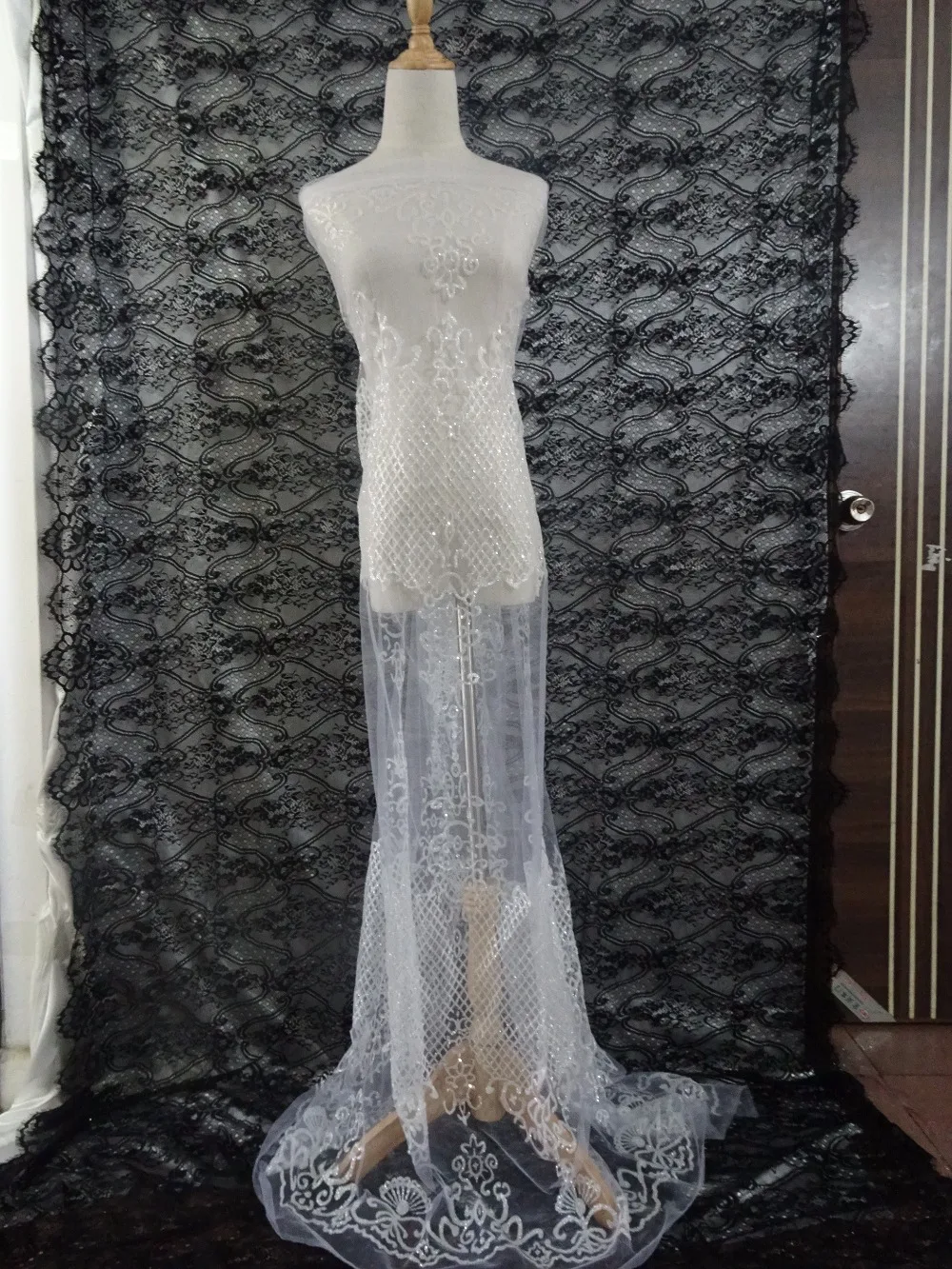 popular glued glitter lace fabric unique french embroidered lace fabric