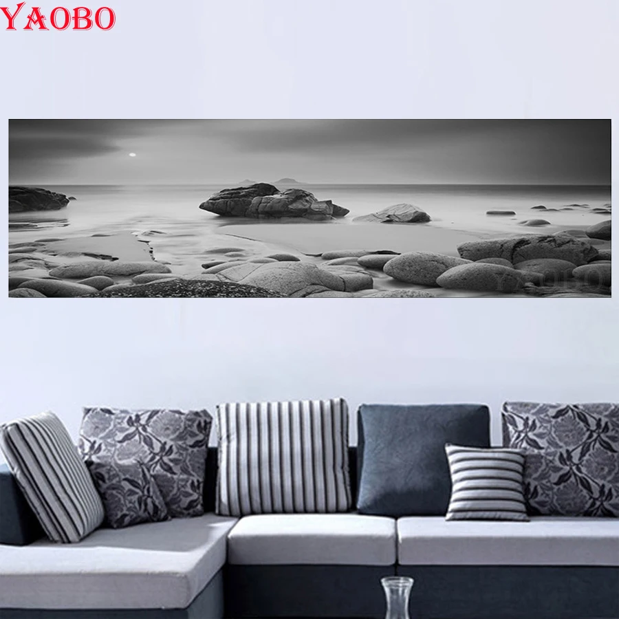 

Diamond embroidery Beautiful Black and White Seascape 5D DIY diamond painting Cross Stitch picture of Rhinestone mosaic stickers