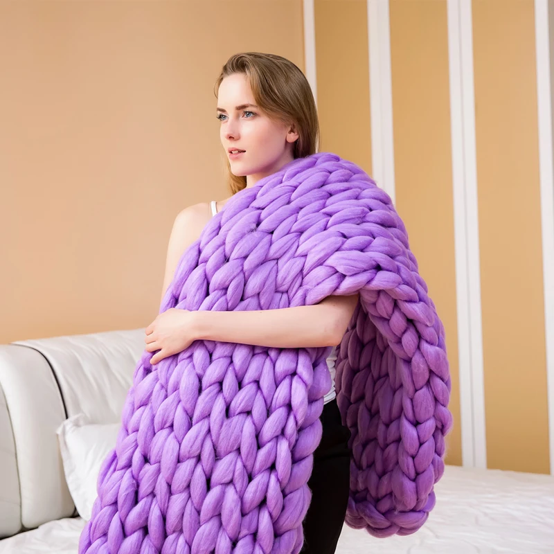 Super soft hand woven blanket Chunky Knitted Blankets Acrylic Wool 2CM