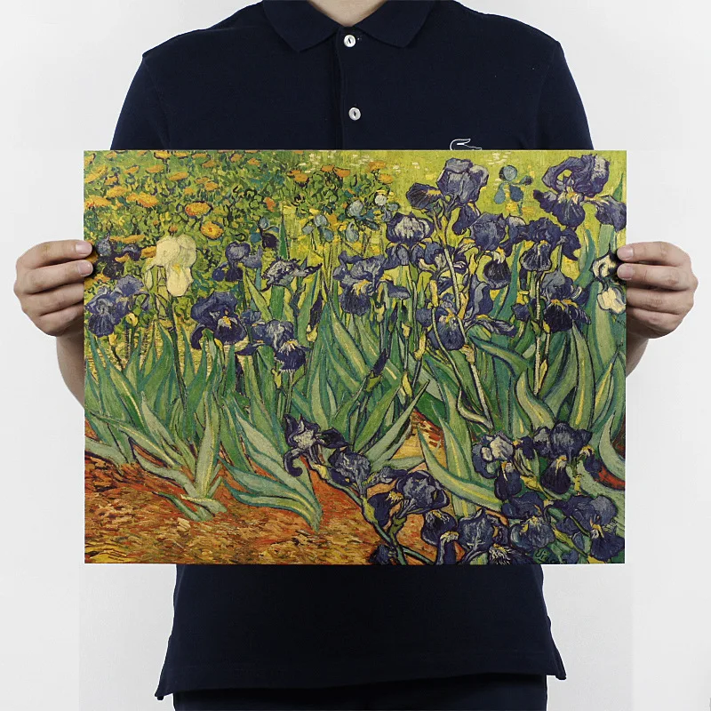 

Free shipping,Van Gogh Oil painting/Irises B/kraft paper/Wall stickers/bar cafe poster/Retro Poster/decorative painting 47*36cm