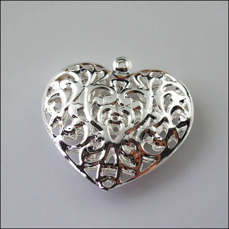 

New 3Pcs Big Hollow Flower Heart Charms Pendants Silver Plated 38x40mm