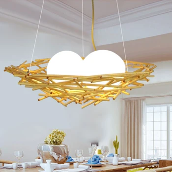 

Novelty creative Bird's nest Pendant Lights bird egg Nordic art Wood wicker pendant lamp Living room restaurant lighting fixture