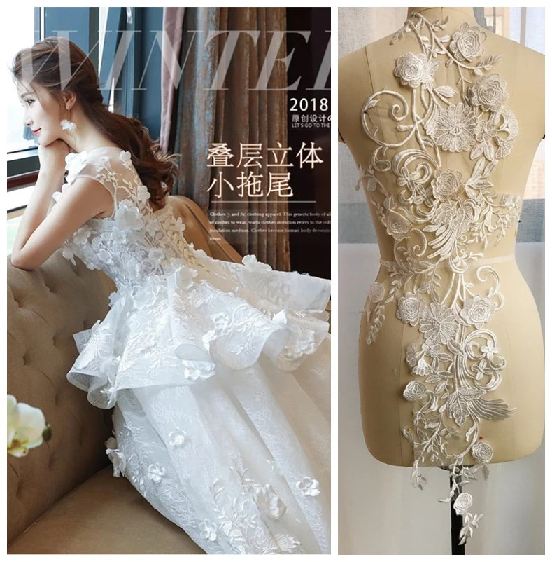 

2 pieces Large 3D Flower Lace Applique in Off White for Wedding Bodice, Hem Decor, Veils, Costumes design lace motif lace patch