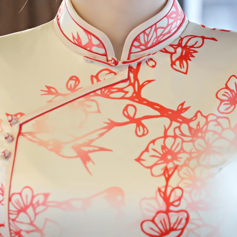 Шанхай история Новое поступление Традиционный китайский Cheongsam Короткие Стиль по колено Cheongsam Женское платье элегантный тонкий Qipao