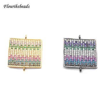 

Multi Color CZ Beads 24mm Big Square Metal Charm Two Loops Jewelry Connectors