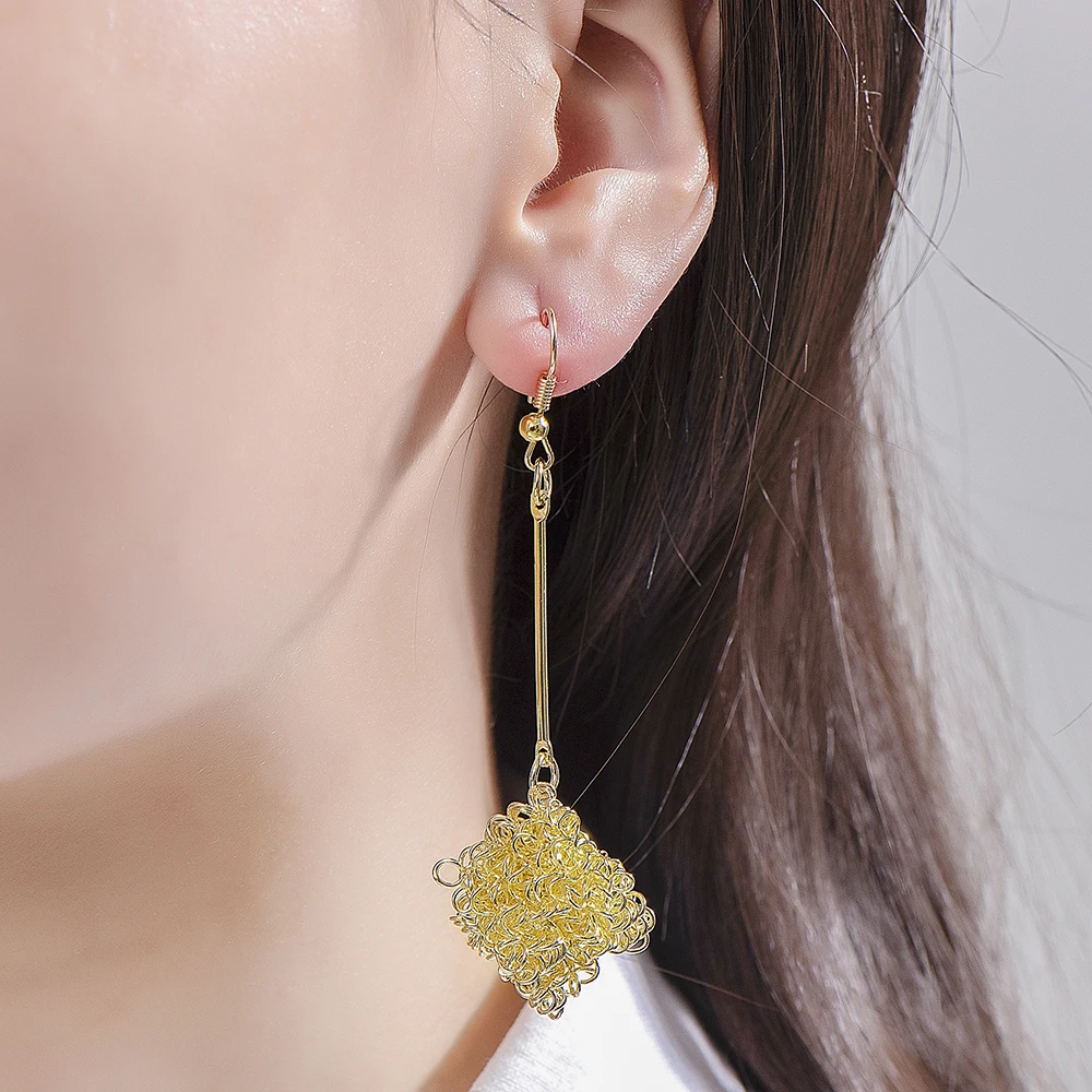 

Unique Punk Round Ball Square Geometric Twisted Dangle Drop Earrings For Women Instant noodle Shape Bijoux Female Party Jewelry