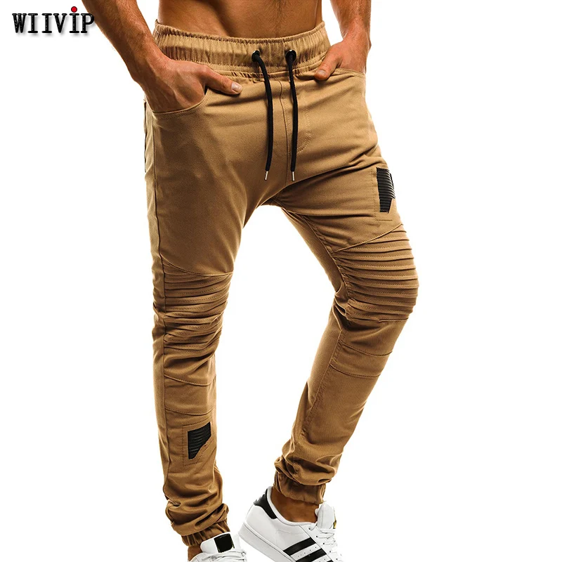 

New Men Fashion Full Length Patchwork & Pleated Elastic and Drawstring Waist Casual Sport Pant Fitness Comfortable Pant YW260