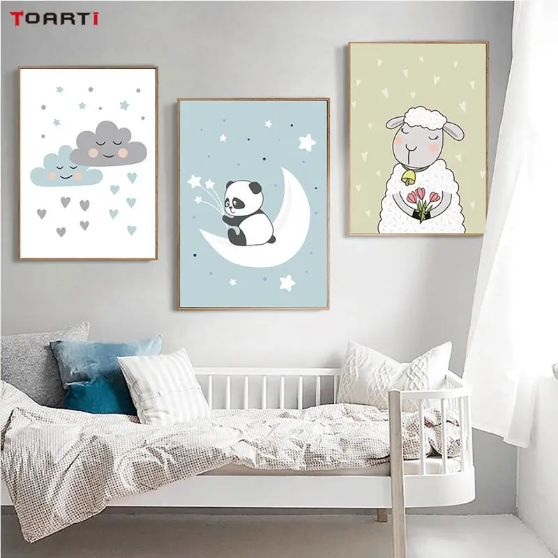 Cute Panda Sheep Nordic Canvas
