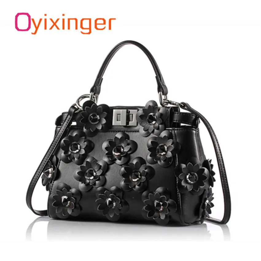 

Oyixinger Female Famous Brand Bag Dermis Totes bags Flowers Contrast Color Cowhide Handbags Women Shoulder Bag ladies hand bags