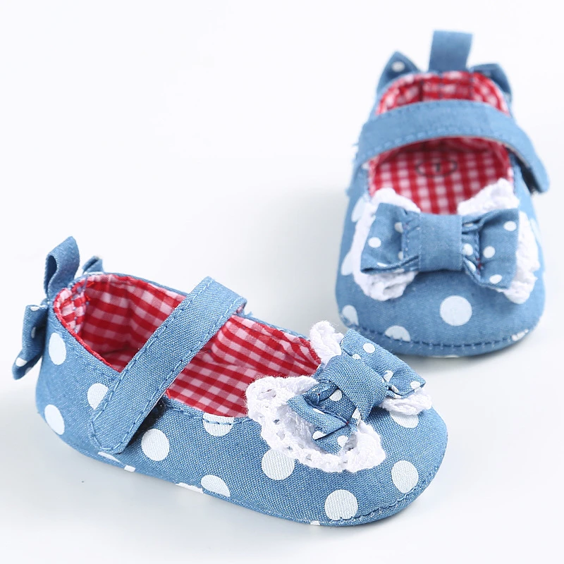 Denim Shoes with Pink Satin Bow & Flower Embroidery for Baby Girl 3-6 Months Denim Shoes with Pink Satin Bow & Flower Embroidery for Baby Girl 3-6 Months