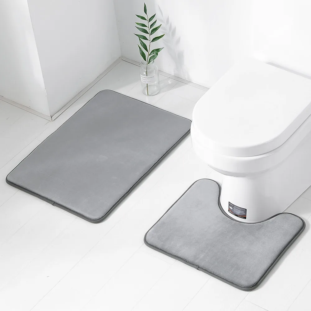 Kaufen 2 teile satz Flanell Bad Matte Set Teppich fußmatte Anti Rutsch Küche Bad Matte Teppich Bad Toliet Teppich Tapete Banheiro home Textil