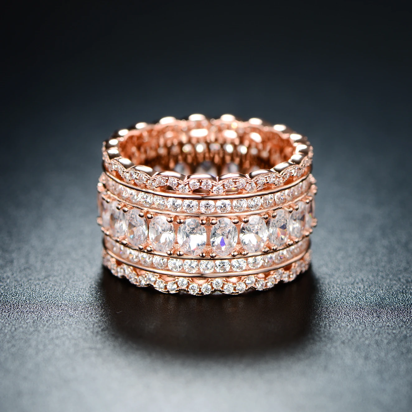 Rose Gold Plated Cubic Zirconia Wide Band Cocktail Ring (1)