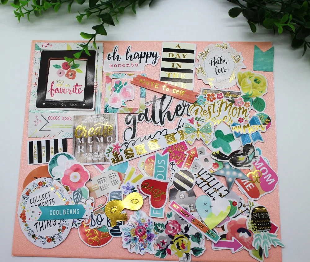 

70pcs Letter Gather&happy&Heart Flower Cardstock Die Cuts Stickers For Scrapbooking Happy Planner/Card Making/Journaling Project