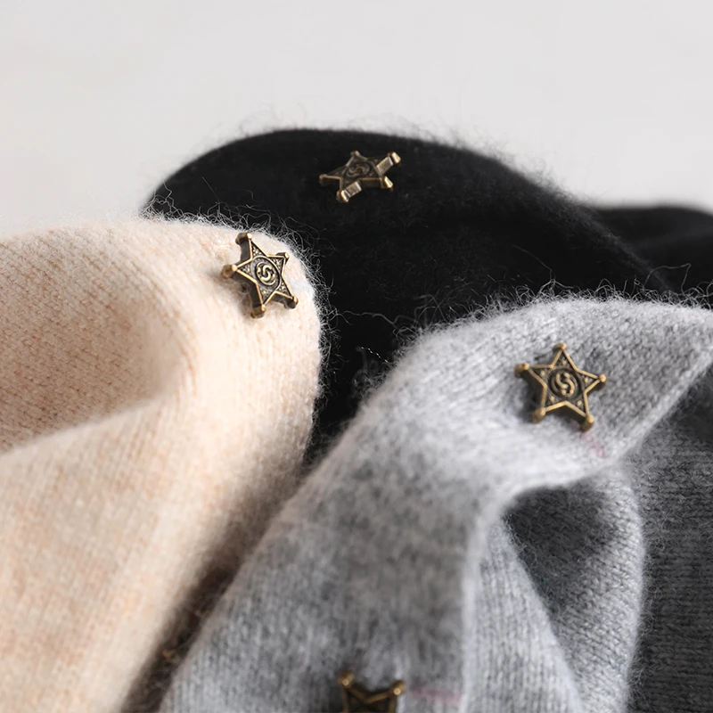 AddoneeStar пряжка кашемировый кардиган для женщин тонкое пальто короткий секционный осенний свитер с v-образным вырезом и длинными рукавами женская верхняя одежда