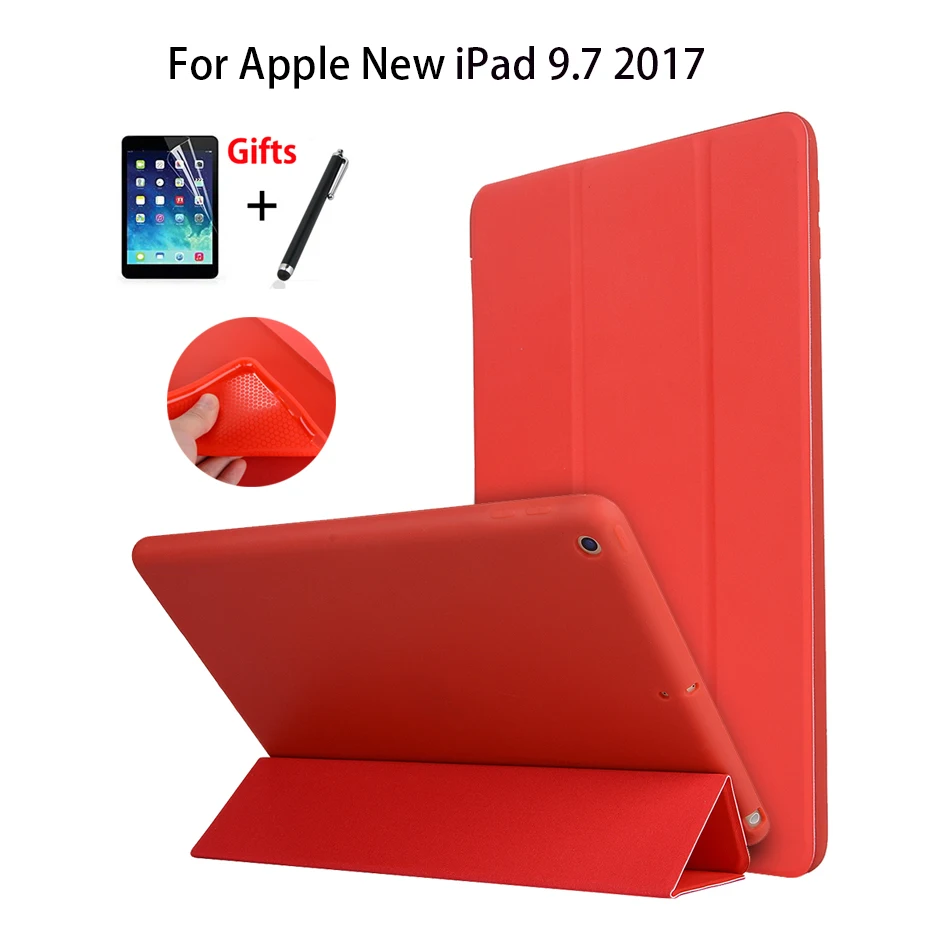 Принципиально для Apple, новый iPad 9,7 "2017 2018 A1822 A1823 A1893 чехол Смарт тонкая магнитная ТПУ кожа стенд основа + пленка + стилус