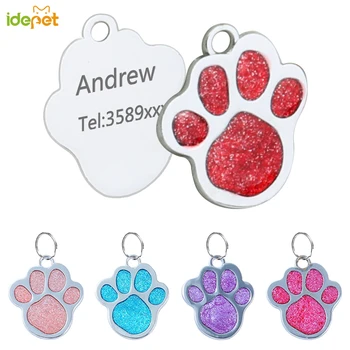 

Personalized Dog ID Tag Customized Pet Foot Shape Name Tag Plate Pet Dog Accessories Collar Decoration Pink Red Accessories 30