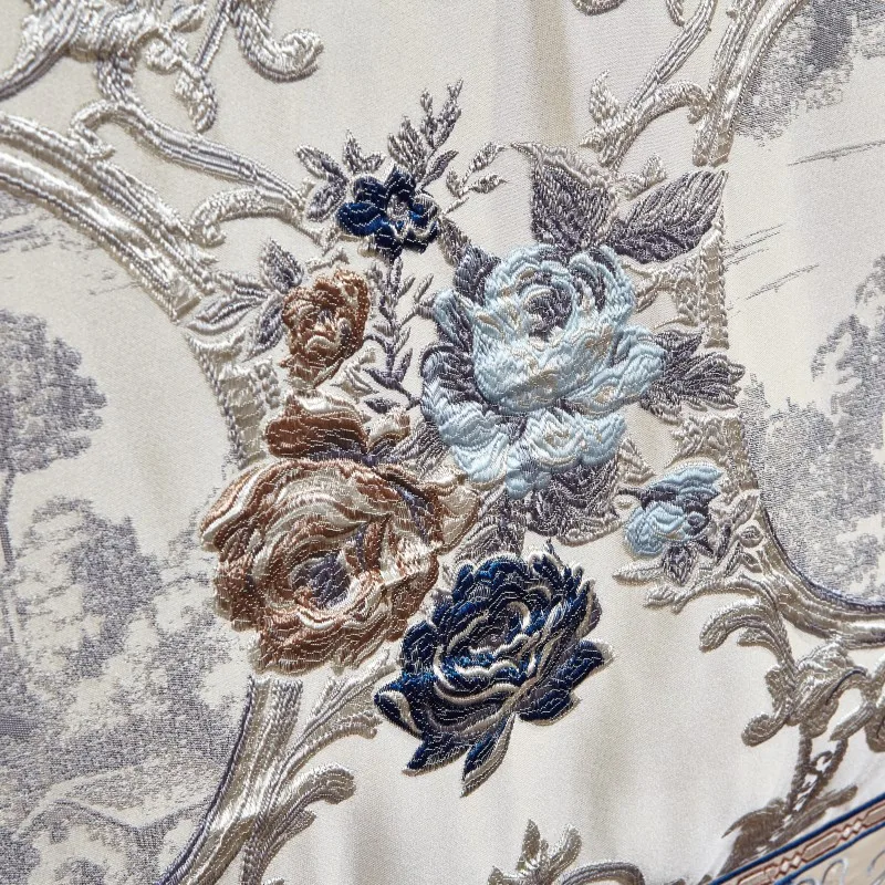 Cotton Flat sheet Bed Spread Duvet Cover Pillowcases Blue Jacquard Luxury Bedding Set 8