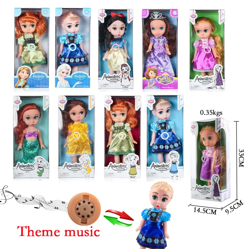 

30cm Fashion Princess Toddlers baby doll toy for kids Musical sofia belle Rapunzel snow cartoon anime white gift for girl
