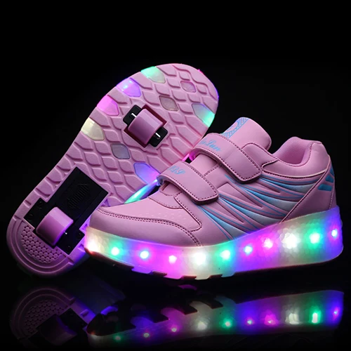 Colorful LED Flashing Double Roller Skate Shoes Glowing Roller Shoes