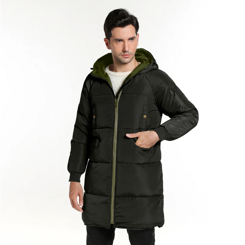 

HEE GRAND 2017 New Men Parka Cotton Long Coat Pure Color Copper Buckle Multi-pocket Black Army Green S~3XL MWM1773