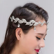 Oro de plata de época Crystal casco nupcial boda de la cadena de la hoja Rhinestone corona de la Tiara diadema Frontlet pelo de dama de honor de la joyería