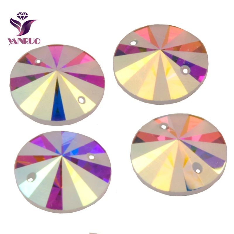 

YANRUO Rhinestones Crystal AB Flatback Big Size Stones Dance Crystals Beads 2 Holes Sewing for Gown Wedding Dress 2004MTH