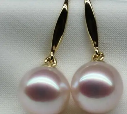 

free shipping >>>>noble jewelry a pair of natural AAA10-11MM Australian south sea white pearl earrings