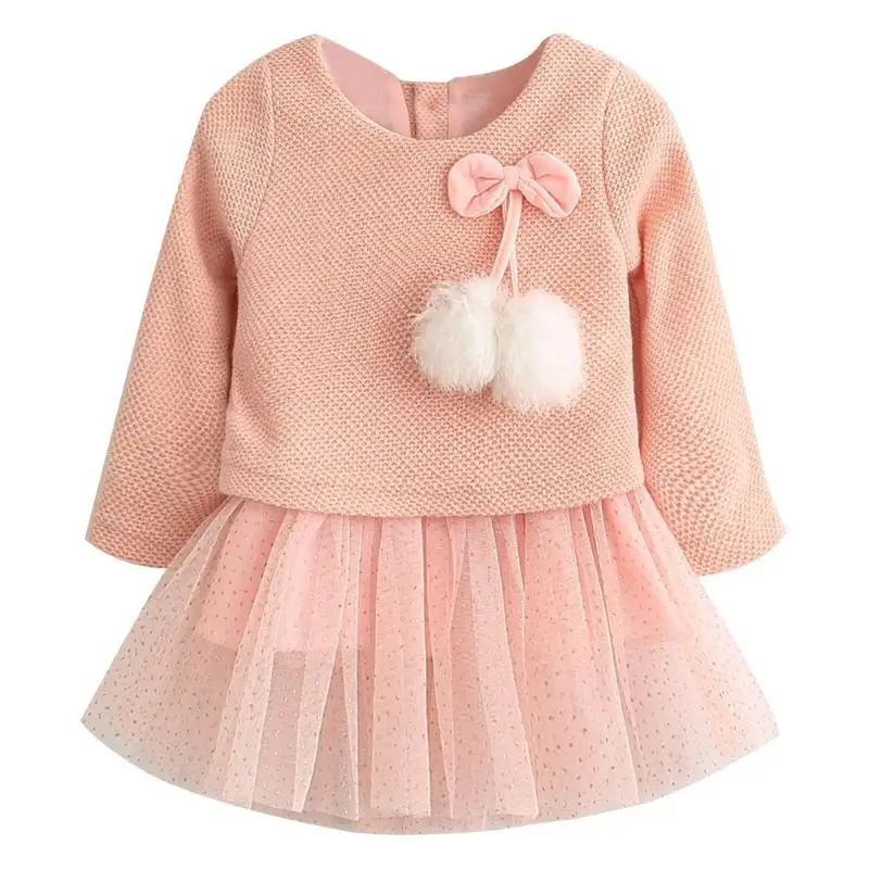 Pink Baby Girl Dress Winter Wool Clothes Set Lovely Party Princess