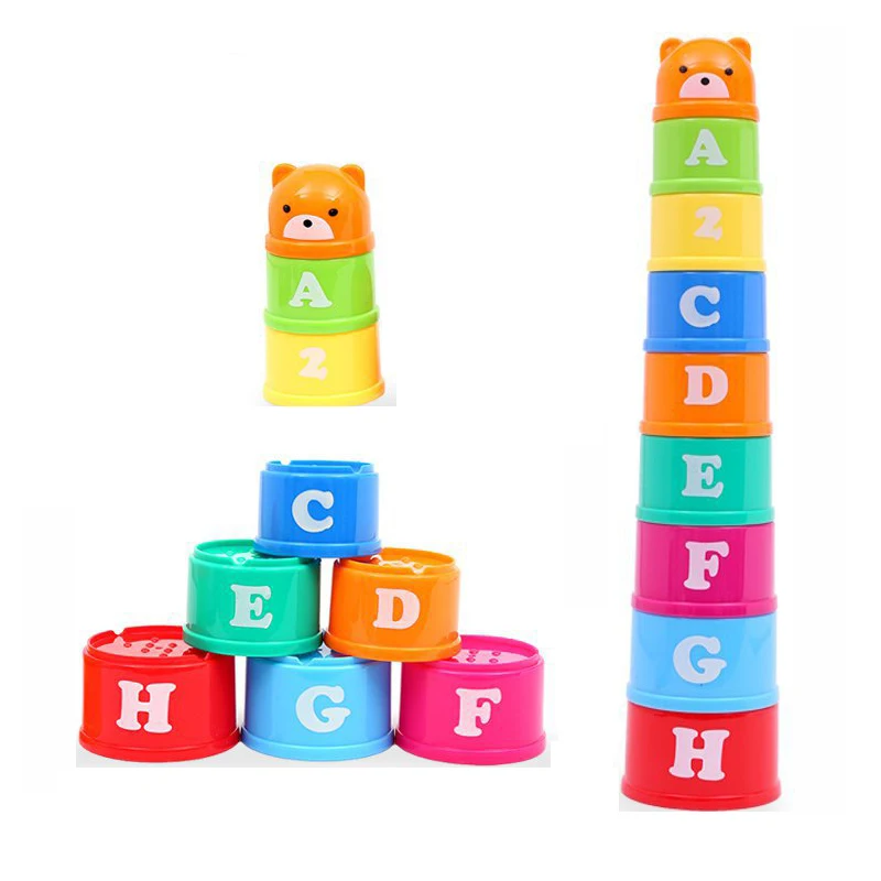 8 шт. Развивающие детские игрушки 6 месяцев + цифры Письма Foldind стека башня из чашек детей раннее развитие