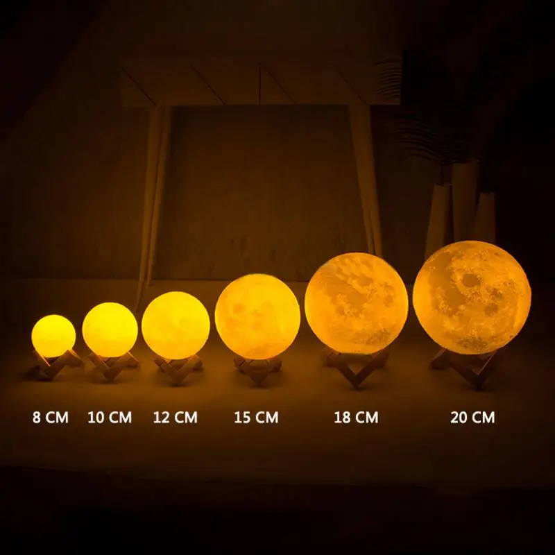 

Rechargeable 3D Magical LED Luna Night Light Moon Lamp Desk USB Charging 7 Color Change Touch Control Home Decor Gift 8-20cm