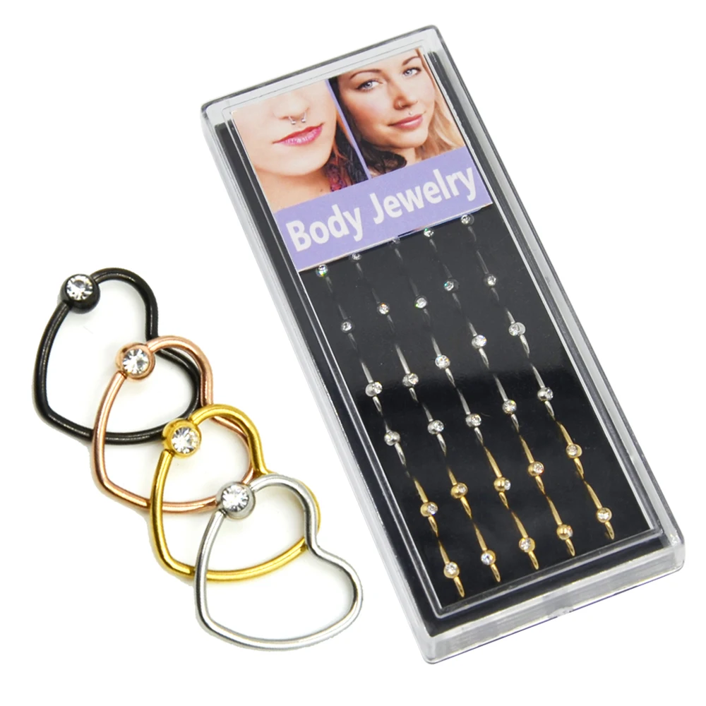 

40piece Clear CZ Crystal Stainless Steel Ear Tragus Daith Heart Ring Piercing Cartilage Earring Helix Captive Bead Lip Nose Stud