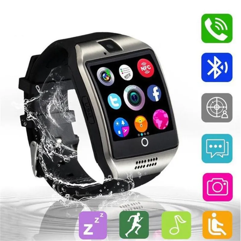 Bluetooth Смарт часы для мужчин Q18 с камерой Facebook Whatsapp Twitter Синхронизация SMS Smartwatch