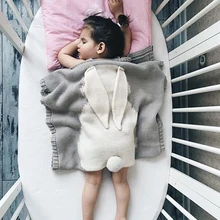 Детское одеяло для новорожденных, милое одеяло с большими кроличьими ушками, теплое вязаное одеяло, пеленальный мешочек, детское банное полотенце, спальное постельное белье
