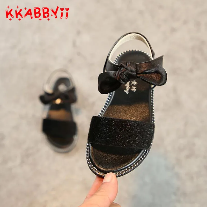 

2018 New Summer Girls Shoes Princess Children Open Toe Flats Beach Shoes Fashion Leopard Kids Sandals with Bow
