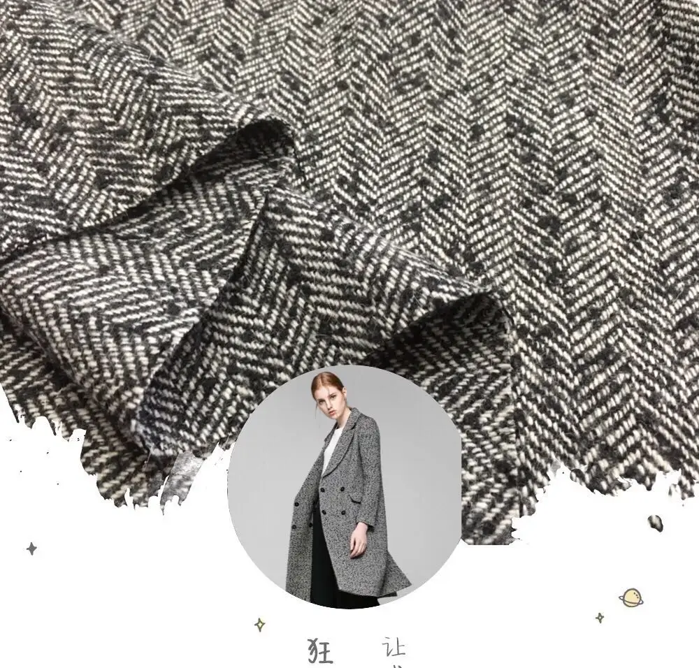 

Import the big black fashion herringbone wool fabric and high-grade wool dress coat fabrics