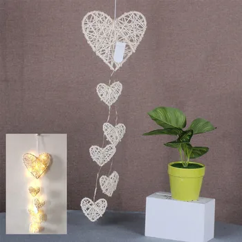 

Nordic style Art Wind Chimes Wooden Rattan Heart-shaped Hanging Pendant Night Light Charm Home Decor Wind Chime Bedroom Decor