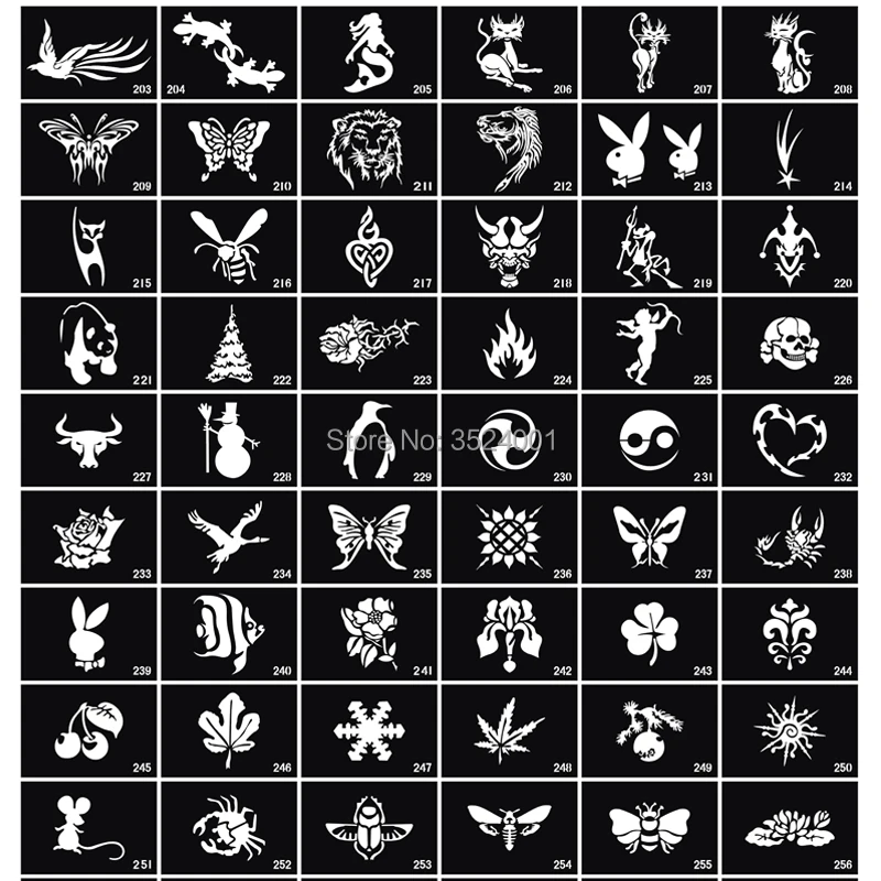 

50 Pcs Animal Flower Alphabet Mix Pattern Flash Temporary Tattoo Stencil Body Art Tattoo Tool Free shipping