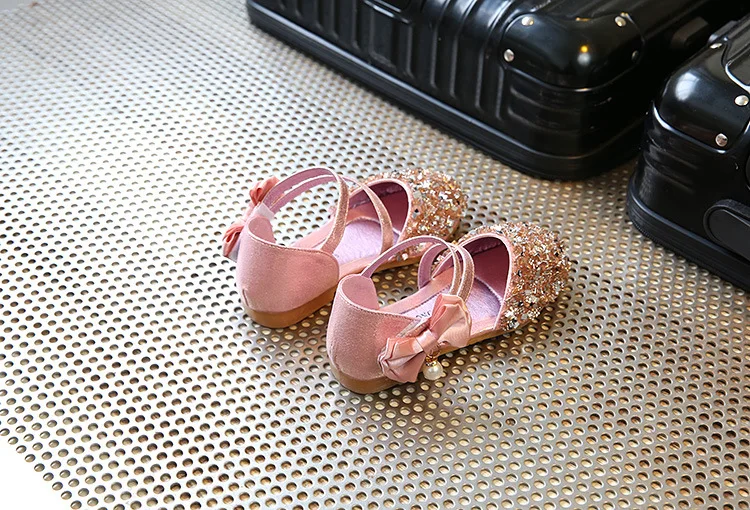 Очень милая обувь принцессы розового, золотого, серебряного цвета, обувь для девочек с блестками и стразами, детская обувь на плоской подошве, Детская Свадебная обувь под платье