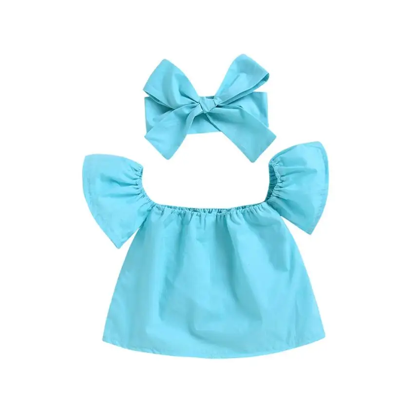 

2018 Fashion Hot Sale Toddler Baby Kids Girls Off Shoulder Solid Tops T Shirt Summer Clothes Outfits Baby Set Clothing 6.21