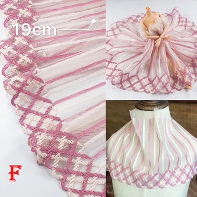 3 метра 15-26 см розовая сетчатая вышитая кружевная ткань ручной работы для рукоделия одежды швейная ткань аксессуары для одежды 725 - Цвет: F