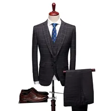 Строгие костюмы мужской смокинг Мода сетка полоса Мужская Slim Fit деловой Свадебный костюм Мужчины Anzug Herren(куртка+ жилет+ брюки