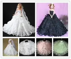5 шт./лот оптовая продажа роскошный девять-Слои свадебное платье куклы с вуалью свадебное платье для Куклы DIY