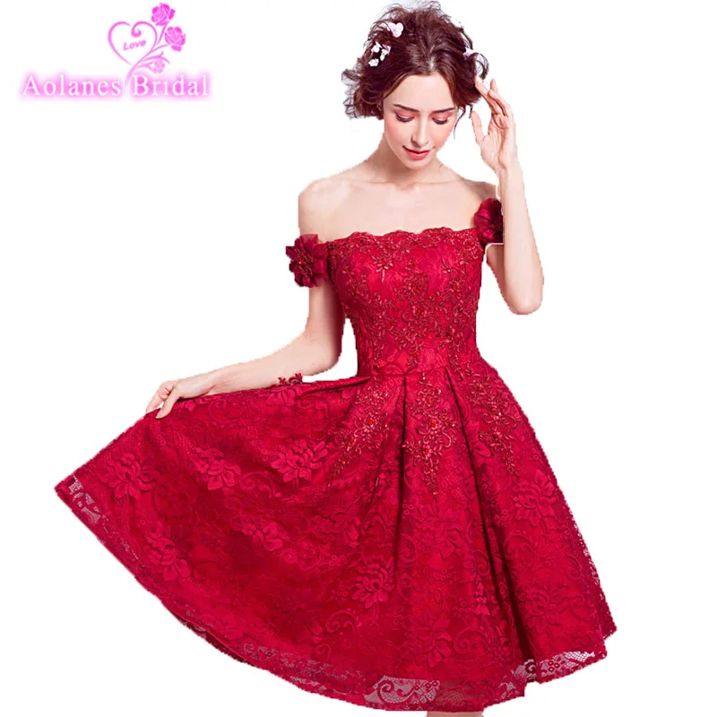 Aliexpress.com : Buy AOLANES Red Short Evening Dress 2017 Sexy Lace A ...