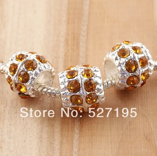 Free Shipping Wholesale Dark Orange Crystal Drum Big Hole Loose Spacer European Beads silver plated photo