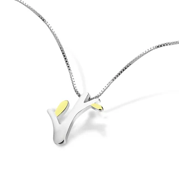 

Good Quality Girl 925 Sterling Silver Sapling Pendant Necklace Box Chain Woman Charm Statement Necklace Fashion Jewelry