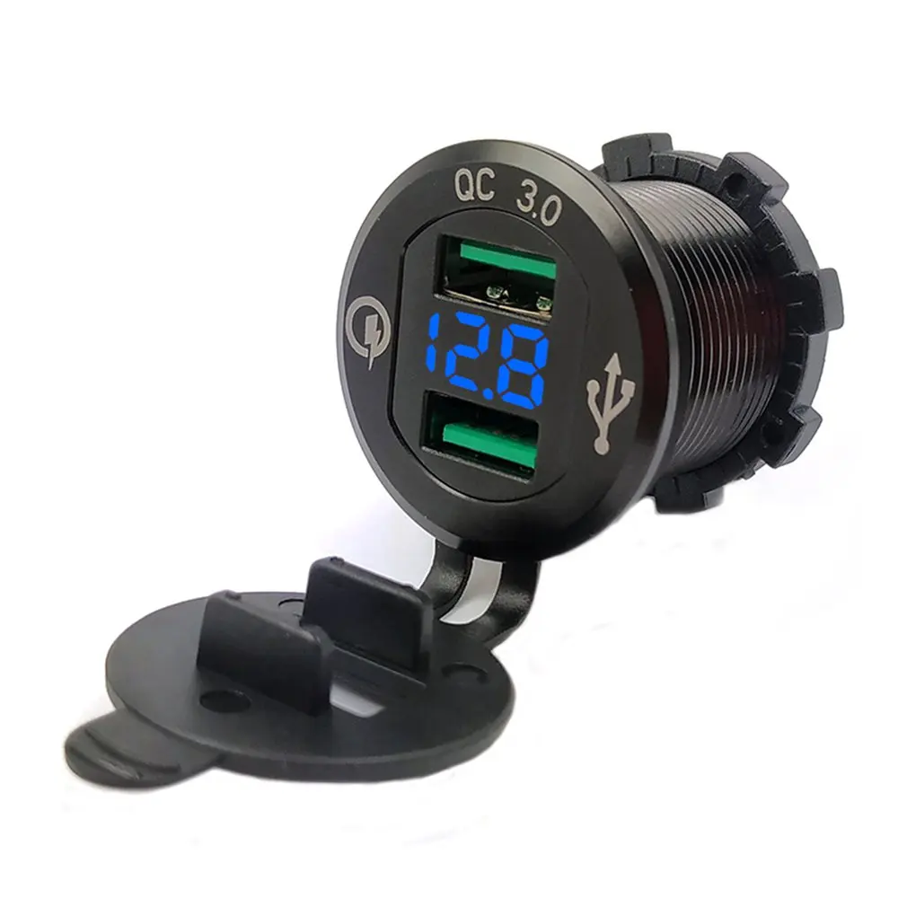 9 в 12 18 Вт автомобиля зарядное устройство зарядки разъем QC3.0 с usb-портом, светодиодная вольт дисплей для телефона планшеты NavigatorBlack в виде ракушки Синий Лампа